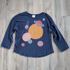 Hanna Andersson Navy Blue Planet Print Long Sleeve Tee, 6/7Y (X1)